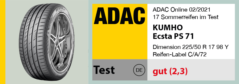 KUMHO ECSTA Shine at ADAC Tests Tyre Summer
