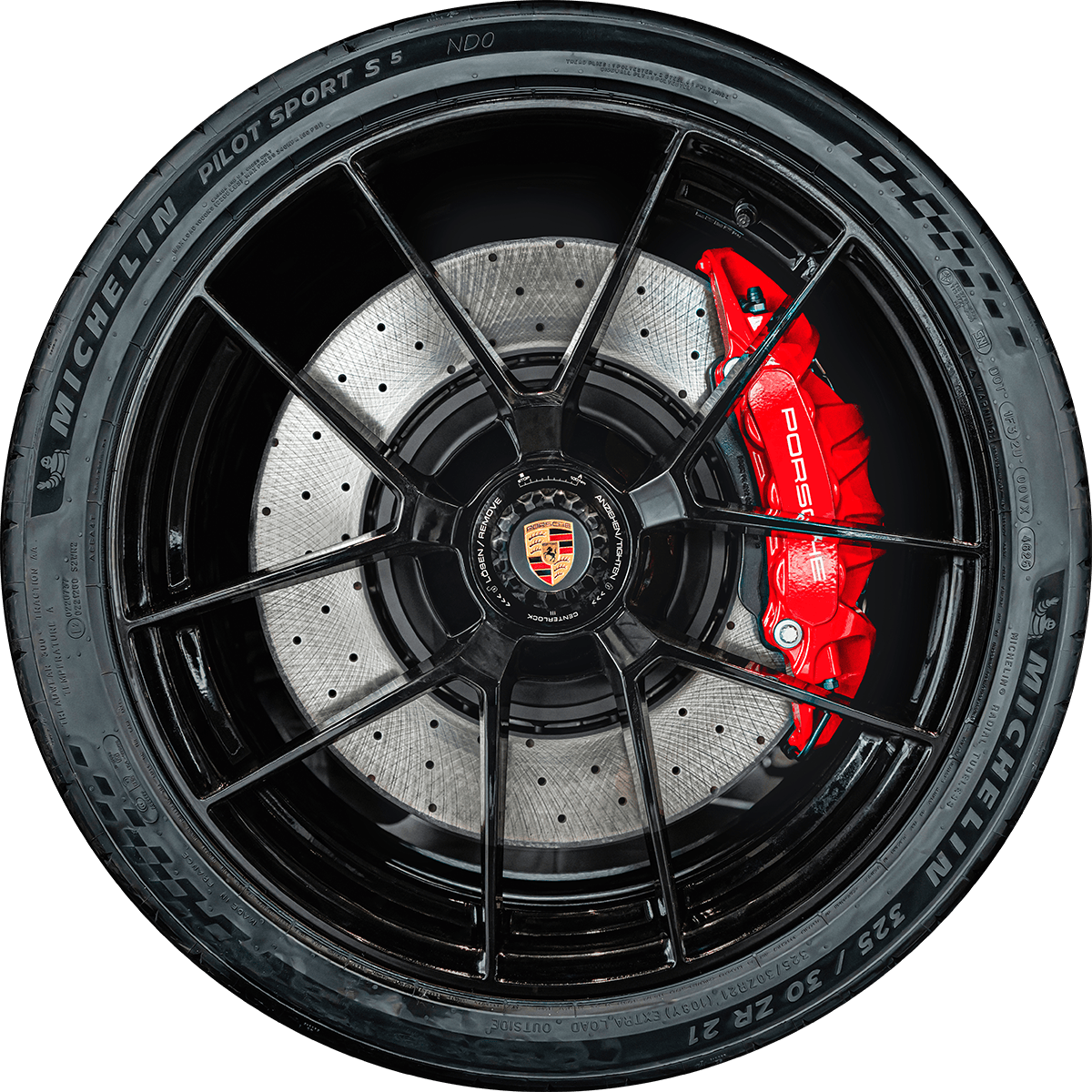 Michelin Pilot Sport tyre on a Porsche alloy wheel